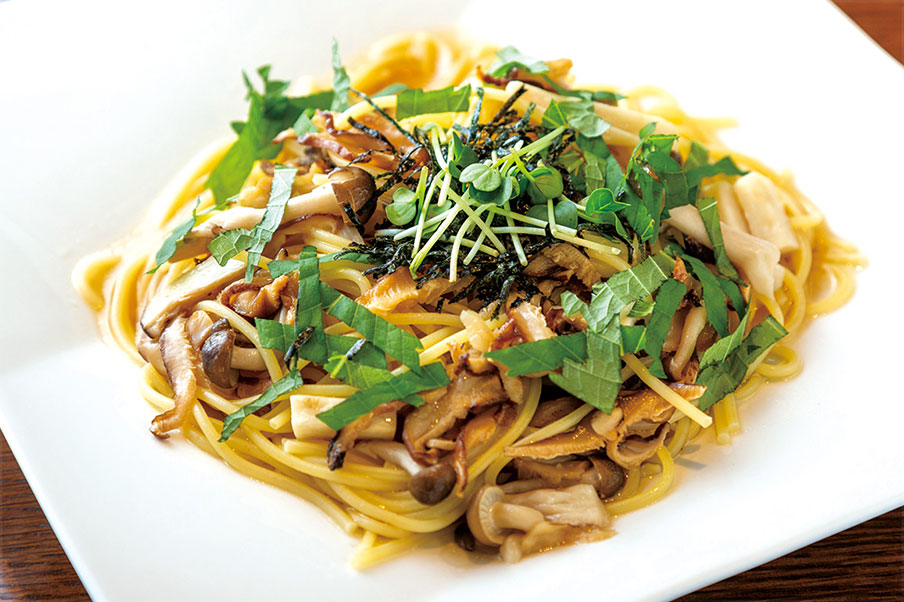 Japanese Pasta with Mushrooms and Shiso Leaves